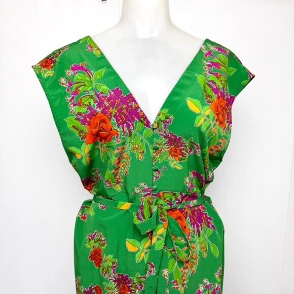 ASOS Green Floral v neck shift button through midi dress size 10 - Picture 3 of 9